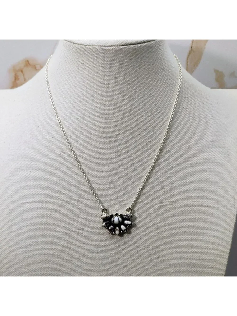 Southwest Sterling Silver Wild Horse Jasper Cluster Pendant Necklace